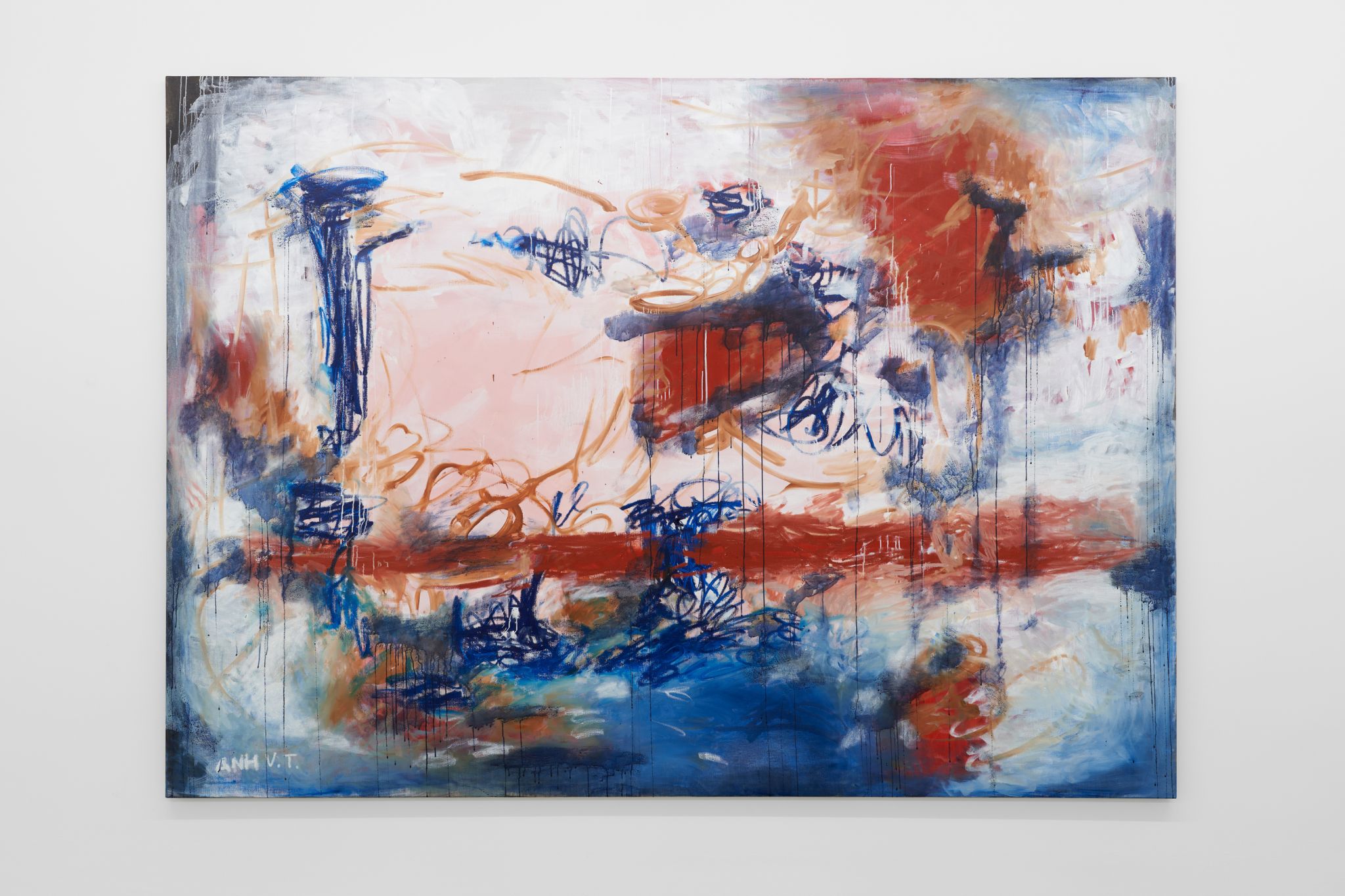 Anh Trần, Searching the sky for dreams (vertigo), 2023, Acrylic, oil, and vinyl on linen, 200 ⁠× ⁠280 ⁠cm, 78 ¾ ⁠× ⁠110 ¼ inches