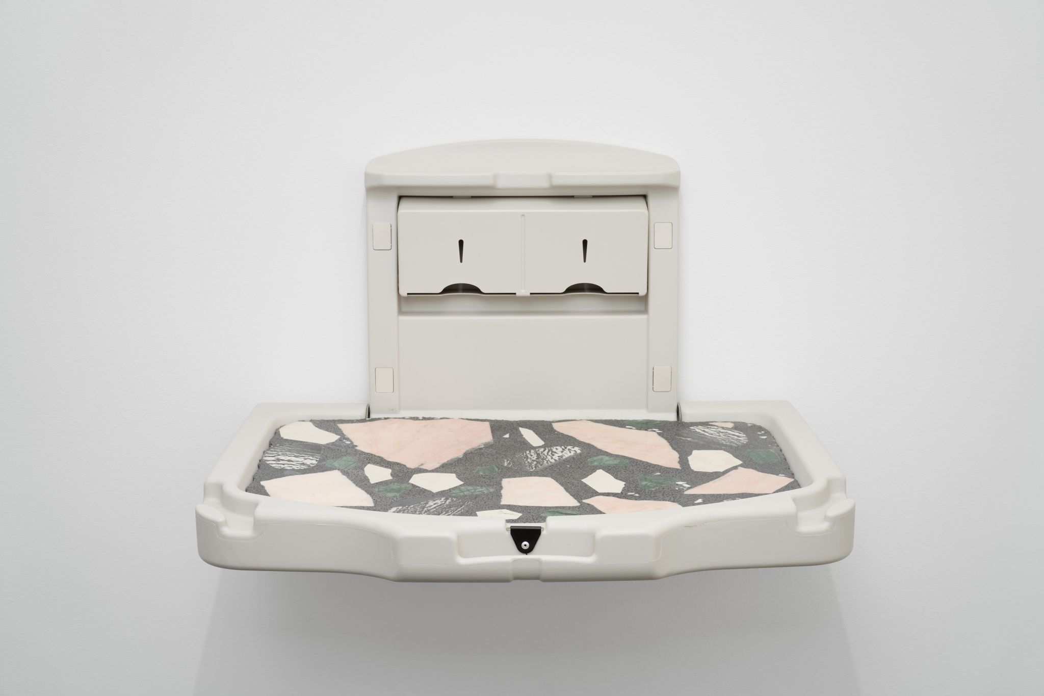 Nicole Wermers, Moodboard #3, 2016, Baby changing unit, cast terrazzo, 48.9 ⁠× ⁠88.3 ⁠× ⁠58.4 ⁠⁠cm, Courtesy the artist and Herald St, London