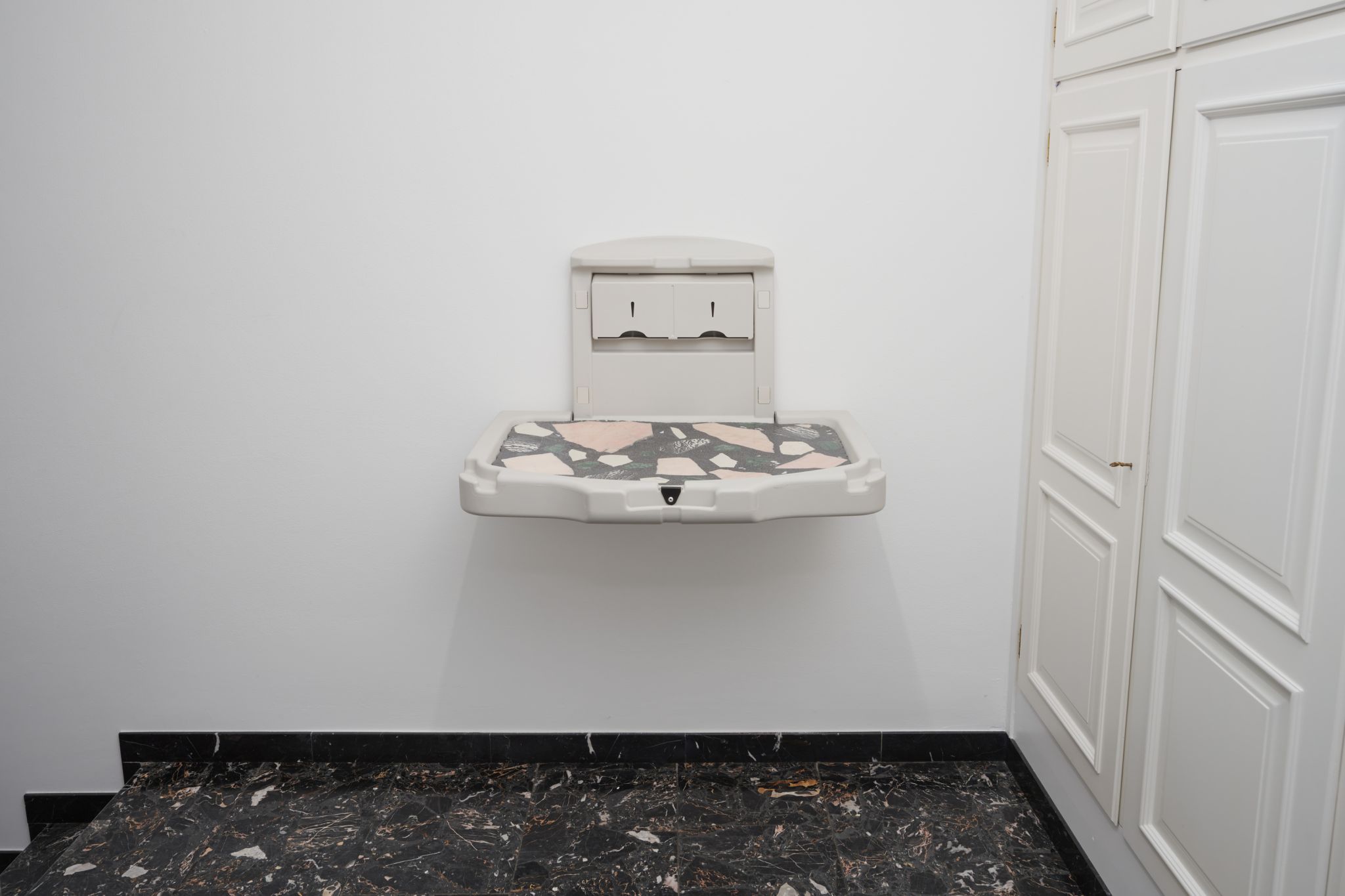 Nicole Wermers, Moodboard #3, 2016, Baby changing unit, cast terrazzo, 48.9 ⁠× ⁠88.3 ⁠× ⁠58.4 ⁠⁠cm, Courtesy the artist and Herald St, London