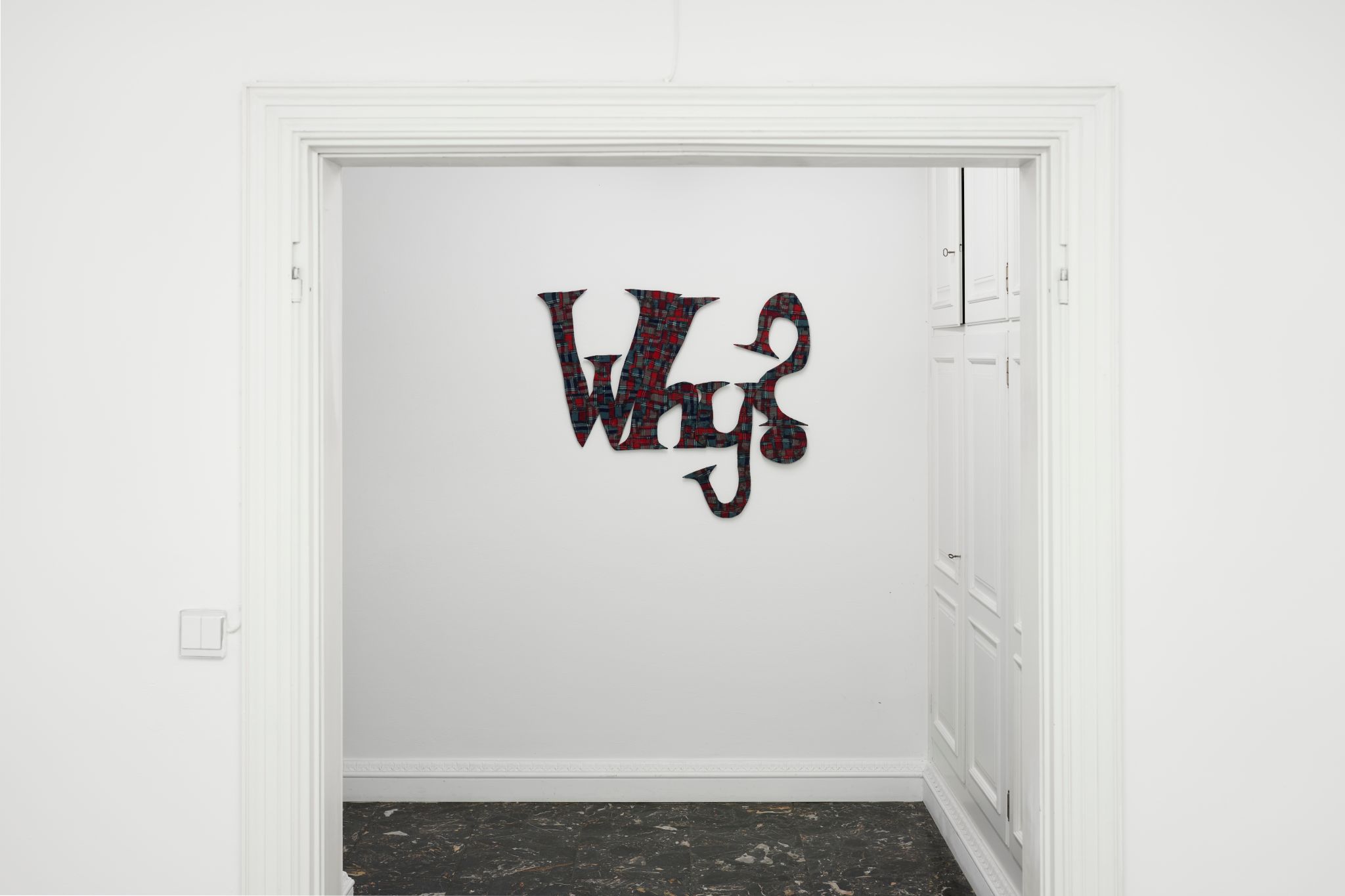 Alex Vivian, Why?, 2016, Cardboard, mens flannelette shirt, PVA glue, super glue, acrylic paint, 82 ⁠× ⁠92 ⁠× ⁠0.6 ⁠⁠cm